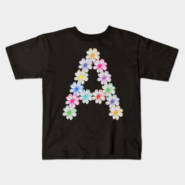 Letter A, flower, cosmos flowers, floral, nature Kids T-Shirt by rh_naturestyles